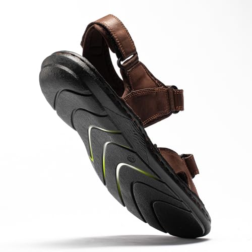 Image of ArcBrothers Men's Premium Leather Sandals - Classic Roman Style Open Toe Sandals - Cushioned Heel, Non-Slip & Sturdy Support