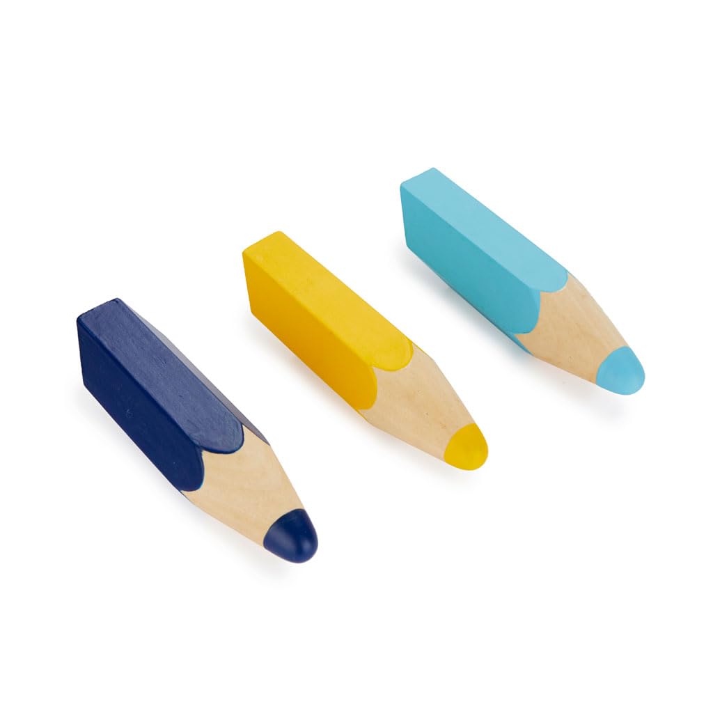 Balvi Appendino da Parete Pencil Colore Giallo, Azzurro, Blu Scuro 3 Pezzi Legno