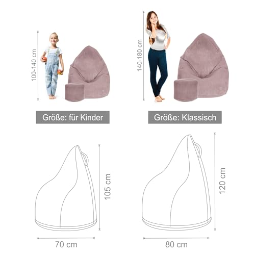 DreamRoots Sitzsack Cord Erwachsener Sitzsäcke Jugendlicher Teenager 80x80x120cm - Sitzsack mit...