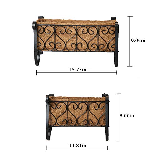 Mortime Iron Hanging Flower Rack Basket Shelf With Hooks, Railing Flower Pots Holder Black Metal Decorative Railing Shelf For Outdoor Garden Balcony Fence Patio #TOP6