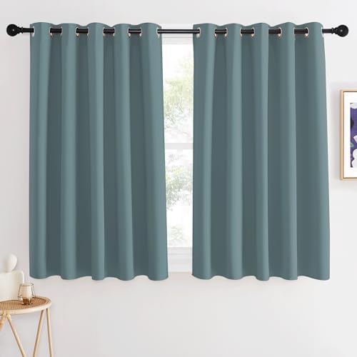 NICETOWN Greyish Blue Blackout Curtain for Bedroom, Window Treatment Thermal Insulated Grommet Solid Drapes Sound Reducing for Home Office/Basement, 1 Panel, W66 x L54