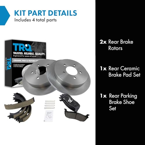 Image of TRQ Rear Brake Pad and Rotor Set Ceramic Parking Shoes Compatible with 1999-2003 Ford F-150 1997-2002 Expedition 2002 Lincoln Blackwood 1998-2002 Navigator