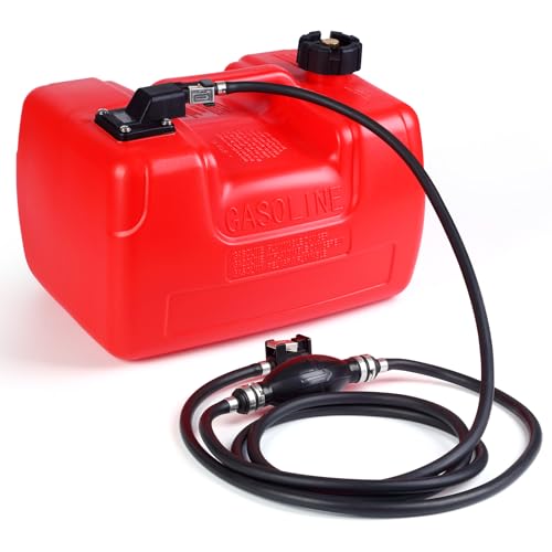 Garvee Réservoir à carburant marin portable 12L - HDPE robuste - Poignée ergonomique, jauge, tuyau adhésif - Pour moteur hors-bord, bateau, pêche - Couleur :...