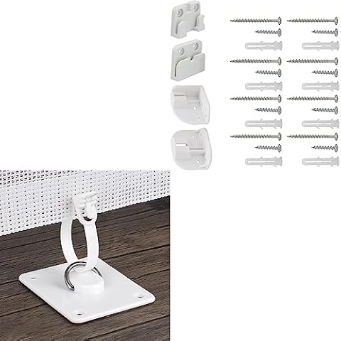 GRENFU Retractable Baby Gate Replacement Parts Kit and No Drilling 2-Pack Mesh Dog Gate Floor Adhesive Hooks for Securing to Floors, Stairs, White Cover