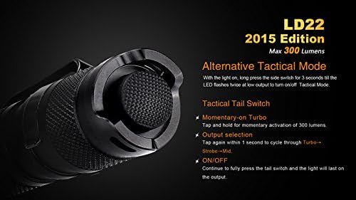 Miniatura 7 de EdisonBright Fenix LD22 2015 Edition 300 Lumen XP-G2 R5 Linterna táctica LED con funda, cordón, clip y dos pilas alcalinas AA