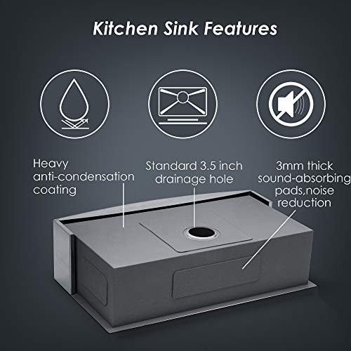 33 Framhouse Sink - Logmey 33 inch Kitchen Farmhouse Sink Apron Front Stainless Steel 18 Gauge Single Bowl Kitchen Farm Sink - Thumbnail 2