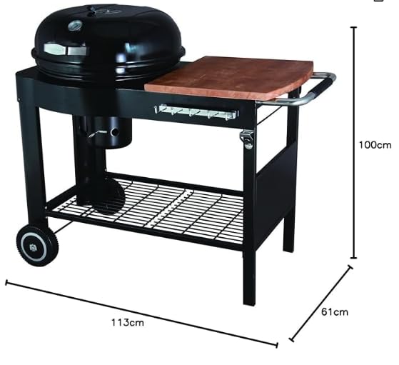 Tarrington House Calgary grill na węgiel drzewny, powierzchnia grillowania Ø 54 cm, półka boczna i dolna, na kółkach, stal / drewno eukaliptusowe, czarny - BBQ