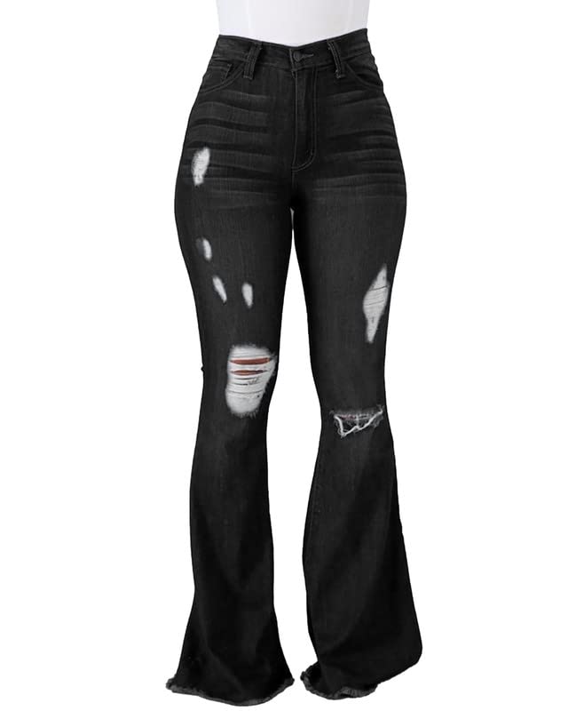 PEIHOTVintage Bell Bottoms Flare Jeans for Women 90s High Waist Ripped Distressed Wide Leg High Rise Denim Pants
