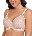 DotVol Women's Unpadded Lace Trim Minimizer Bra for Large Busts Full Coverage Underwire Plus Size Everyday Bra(Beige,32E)