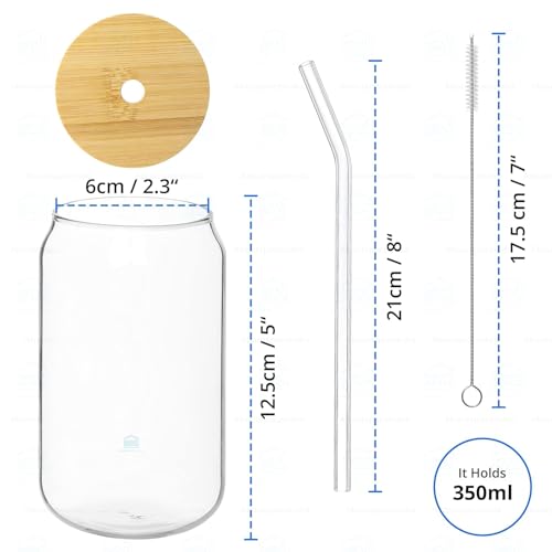 Image of Relayware's 510ML Glass Drinking Jars with Bamboo Lids & Glass Straws - 16oz Reusable Mason Jar Cups, Leak-Resistant Smoothie & Iced Coffee Tumblers for Home, Office & Travel (Pack of 1)