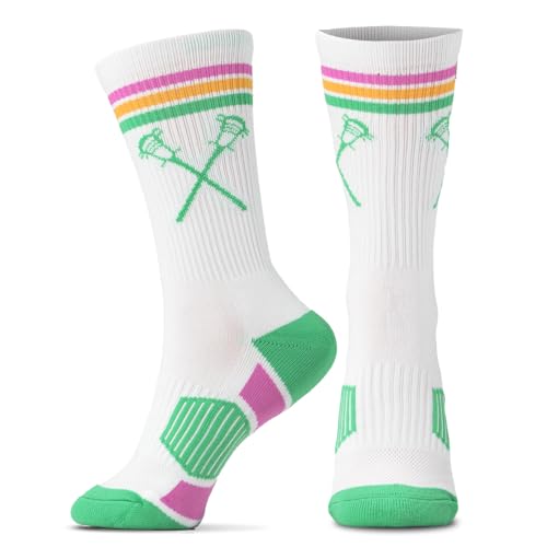 Image of ChalkTalkSPORTS Lacrosse Socks - Cushioned Mid-Calf Crew - Crossed Sticks | Moisture-Wicking Performance Blend, Athletic Lax Gear, Stay-Up Technology, Arch Support, Breathable, Boys and Men