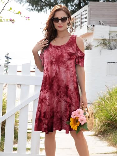 Image of BELAROI Womens Plus Size Dresses Short Sleeve Cold Shoulder Casual T Shirt Swing Dress Summer Beach Sundress