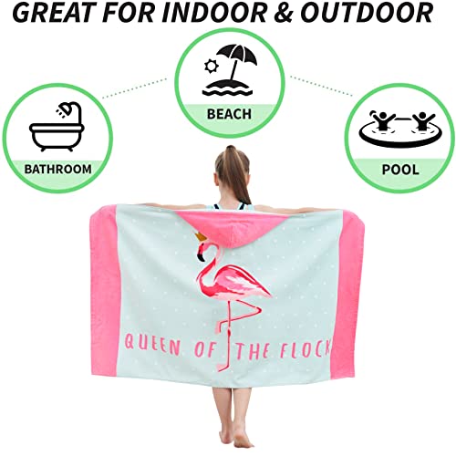 Bavilk Kids Hooded Bath Beach Towel Girls Boys Swim Pool Cover Up Super Absorbent Cute Cartoon Animal Full Vitality (Crown Flamingo) #TOP4
