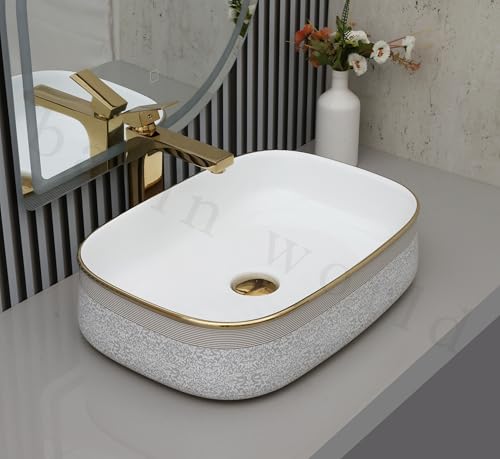 Image of Luxury Table Top Sanitary Ware | Ceramic Tabletop Wash basin | Countertop Vessel Sink | Wash Basin Over Counter For Bathroom (20 x 15 x 5 INCH) NC-761