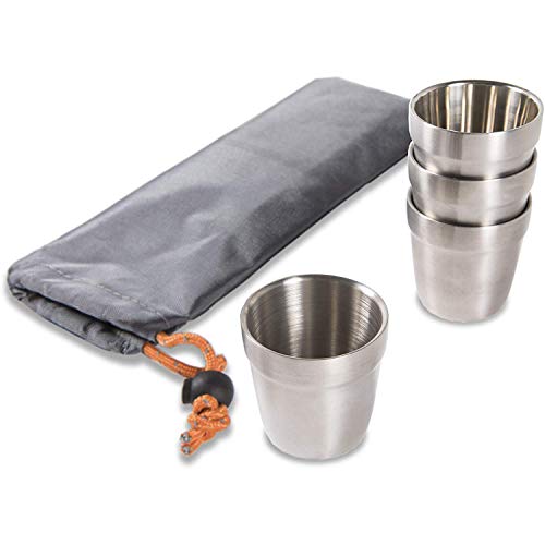 nCamp Camping Coffee Cup Set, 4 Stainless Steel Cups, 6 oz