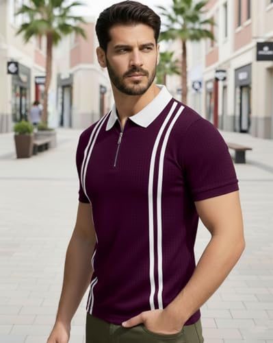 Image of AUSK Men Casual T-Shirt, Texture Printed Half Sleeve Tshirt for Mens, Polo Tshirt for Boys