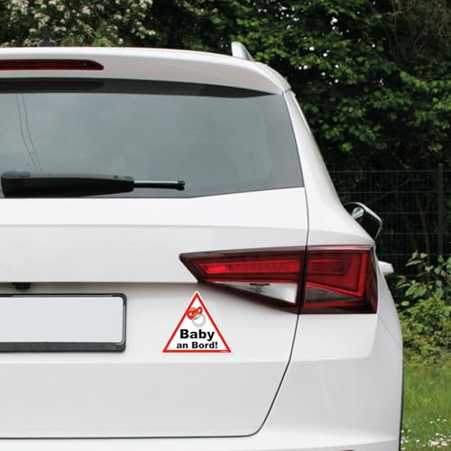 easydruck24de 1 Auto-Aufkleber Baby an Bord I kfz223 I 16 x 14 cm groß I Mädchen Sticker mit Schnuller I Hinweis-Aufkleber Achtung Vorsicht dreieckig wetterfest