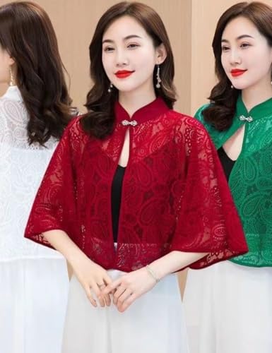 Image of Women's Floral Lace Shrug Cardigan 3 /4 Sleeve Open Front Crochet Cropt Bolero Jacket S-L