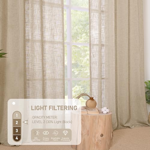 Image of LAMIT Kitchen Linen Curtains 40 Inch Length, Soft Thick Light Filtering Bronze Grommet Window Textured Neutral Sheer Drapes for Cafe /Window /Loft Room, 2 Panels, 34 x 40 Inch, Brown