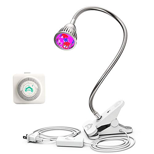 GreenLaren LED Grow Light with 24-Hour Mechanical Outlet Timer, 5W Plant Light with Spring Clamp and 360°Flexible Gooseneck Arm for Indoor Plant