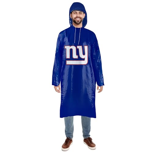 Pets First NFL New York Giants Waterproof Rain Poncho for Adults, Sporty Rain Poncho for Men and Women, with Elastic Sleeves and Drawstring Hood, Rain Coat for Rainy Weather. Ftbl Rain Jacket