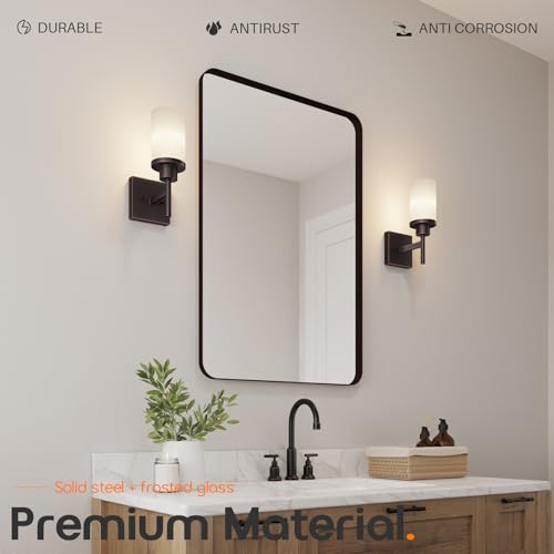 Image of Wall Lights Over Mirror Bathroom Vanity Light Fixtures with White Frosted Glass Shade, Wall Sconces for Porch, 2 Pack Oil Rubbed Bronze T001ORB-L1-P2