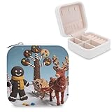 VstaDank Joyero con diseño de árbol de galleta de jengibre negro y reno, hermoso estuche portátil para anillos, bonito joyero de gran capacidad, organizador de joyas para madres, regalos para aretes