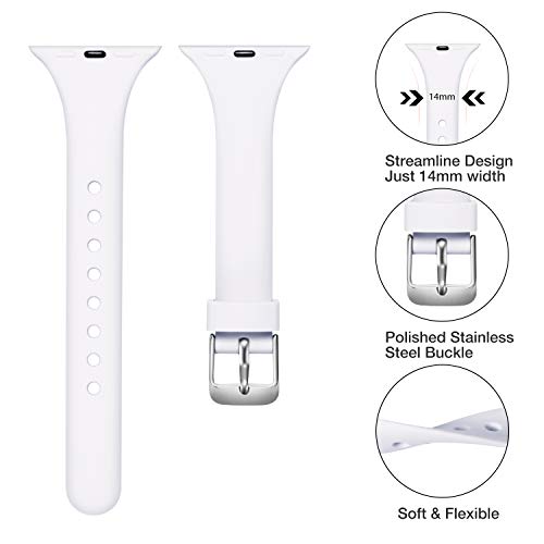 Image of Laffav Compatible with Apple Watch Bands for Women 44mm 45mm 46mm 42mm 49mm 40mm 41mm 38mm, Soft Silicone Narrow Slim Thin Sport Replacement Strap for iWatch Bands Series 11 10 9 8 7 6 5 4 3 SE3 /2 /1