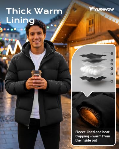 Yufawow Men Puffer Jacket Insulated Coat Thick Warm for Cold Weather Outdoor Work Winter Casual Clothes - Image 6