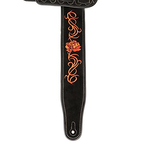 Cloudmusic Leather Guitar Strap Red Roses For Acoustic Classical Electric Bass (Black) #TOP1
