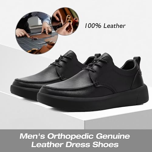 XPACS Men's Orthopedic Leather Dress Walking Shoes: Comfortable Plantar Fasciitis Arch Support Sneakers, Casual Business Work Adjustable Fit Orthotic Flat Feet Oxfords for Heel Foot Pain Relief2