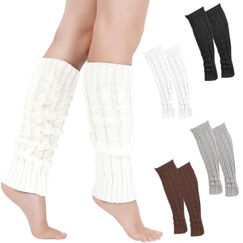 4 Paare Winter Stulpen Damen, Winter Beinwärmer Legwarmers Strümpfe, Vintage Beinwärmer Beinstulpen Damen Stricken Beinstulpen Leg Langer Beinwärmer für Winterwärmer(4 Farben)
