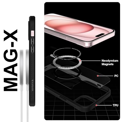 Image of KAPAVER Back Cover Case Compatible with iPhone 15 Plus (TPU+PC) (2 Clear TG + 1 Mag-X Black)