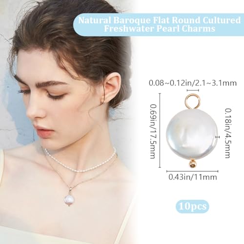 Beebeecraft 1 Box 10Pcs Pearl Charms Natural Baroque Cultured Freshwater Keshi Oval Ball Pearl Pendants Floral White with Loops for Sea Charm DIY Bracelet Necklace Jewellery Making - Image 2