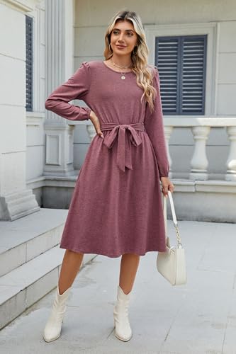Image of Newshows Womens Long Sleeve Casual Dresses 2025 Business Work Teacher Fall Church Belted A Line Flowy Midi Dress