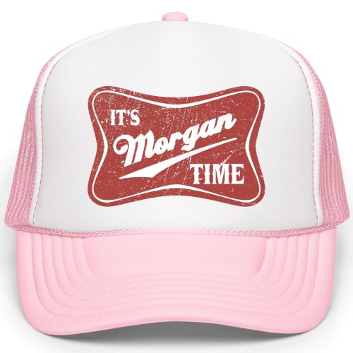Its Morgan Time Trucker Hat Country Music Classic 5 Panel Mesh Foam Front Snapback White/Pink Trucker Hat
