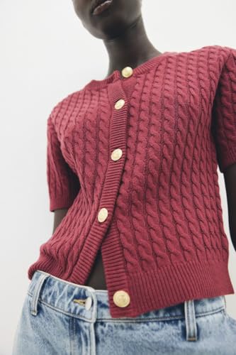 Cable Knit Short Sleeve Cardigans for Women Vintage Button Down Sweaters Casual Going Out Tops3