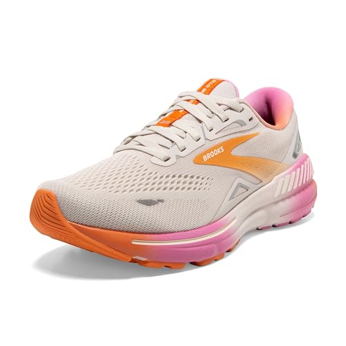 Brooks Women’s Adrenaline GTS 23 Supportive Running Shoe - White Sand/Sunset/Fuchsia - 8 Medium