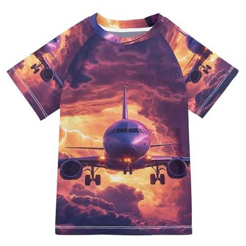 Jucciaco Boys Swing Shirts Aircraft Flying Lightning Tornado Rashguard Short Sleeve Kids T-Shirts Sun UPF 50+ Multicoloured