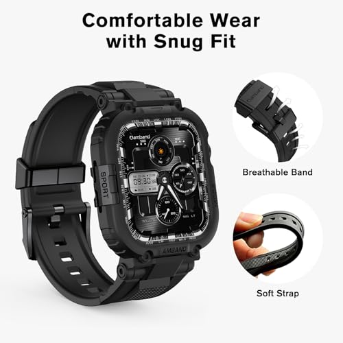 Image of amBand Compatible with Apple Watch Series 11 /10 42mm Bands Case for Men Women, M1 Sport Rugged Heavy Duty Protective Cover Tactical Strap Military Protector Bumper for iWatch Accessories 42mm - Black