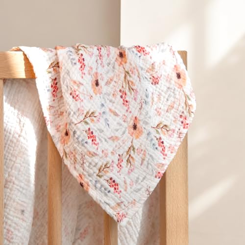 Image of lulumoon Muslin Swaddle Blankets for Baby: Lightweight & Breathable Receiving Blankets for Hospital - Neutral Registry Gift for Newborn 3pack (WhitePinkFlower)