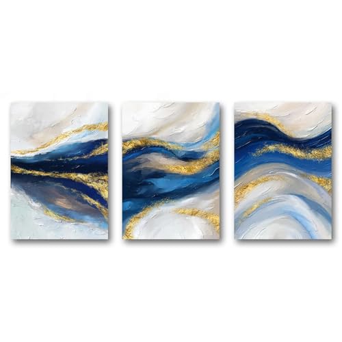 Cuadro abstracto de océano para sala de estar y cocina moderna decoración de pared elegante 3 pzs 3