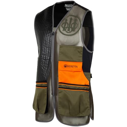 Beretta Men's Sporting EVO Vest - Breathable Mesh Full Zip Shooting Vest w/Eco Leather Shooting Patch & Double Front Pockets