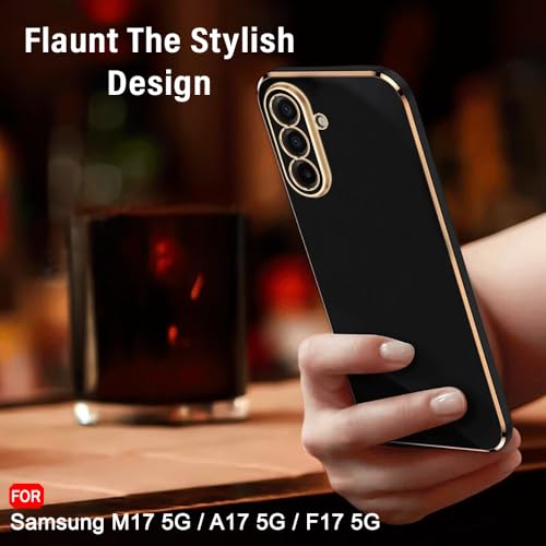 Image of TheGiftKart Luxurious Golden-Plated Back Cover Case for Samsung Galaxy M17 5G / A17 5G / F17 5G | Raised Lips for Camera & Screen Protection | Shockproof Design | Stylish Back Case Cover (TPU, Black)