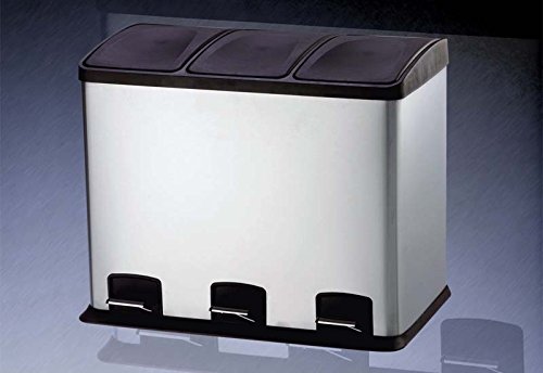 HAC24 3fach Edelstahl Mülleimer 36l Küche Silber Abfalleimer 
