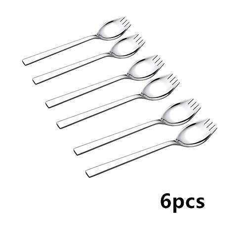 6-Pack Salad Forks,1 1/2"Wide 18/10 Stainless Steel 8 1/4"Long Handle Spork - 2 In 1 Spoon And Fork,Spaghetti Salad Forks Fruit Appetizer Dessert Set For Everyday Use Dinner Spoons #TOP7