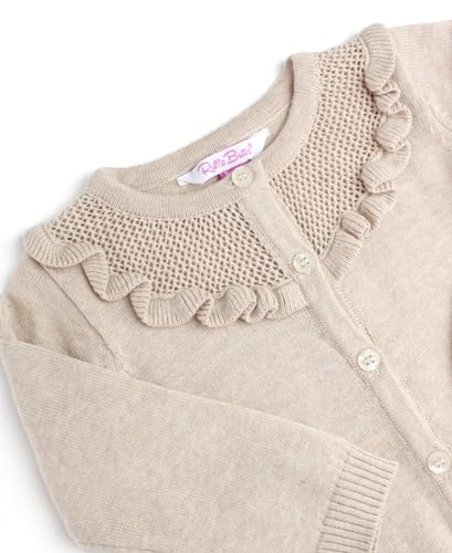 RuffleButts Heather Oatmeal Sweater Knit Ruffle Trim Cardigan - 4T4