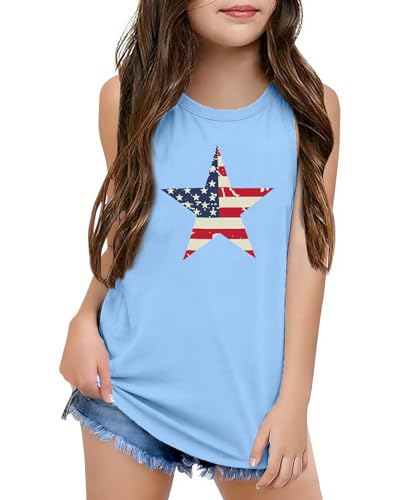 Image of CAZYCHILD Girls American Flag Tank Tops Boys 4th of July Shirts USA Summer Sleeveless Tee Independence Day Outfit 5-14y