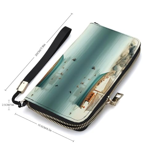 Nautical Lighthouse Leather Wallet Fashion Bifold Purse Long Pouch with Wrist Strap for Men Women2