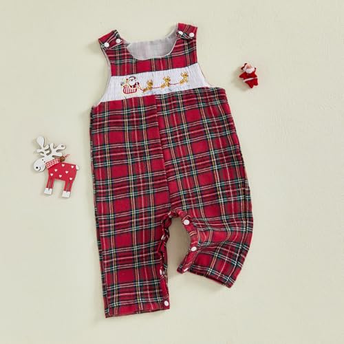 My First Christmas Baby Boy Girl Outfit Newborn Santa Reindeer Romper Buffalo Plaid Jumpsuit Overalls Winter Clothes3